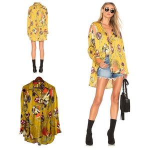 Free People Magnifique Marigold Long Sleeve Oversized Button Down EUC Size M